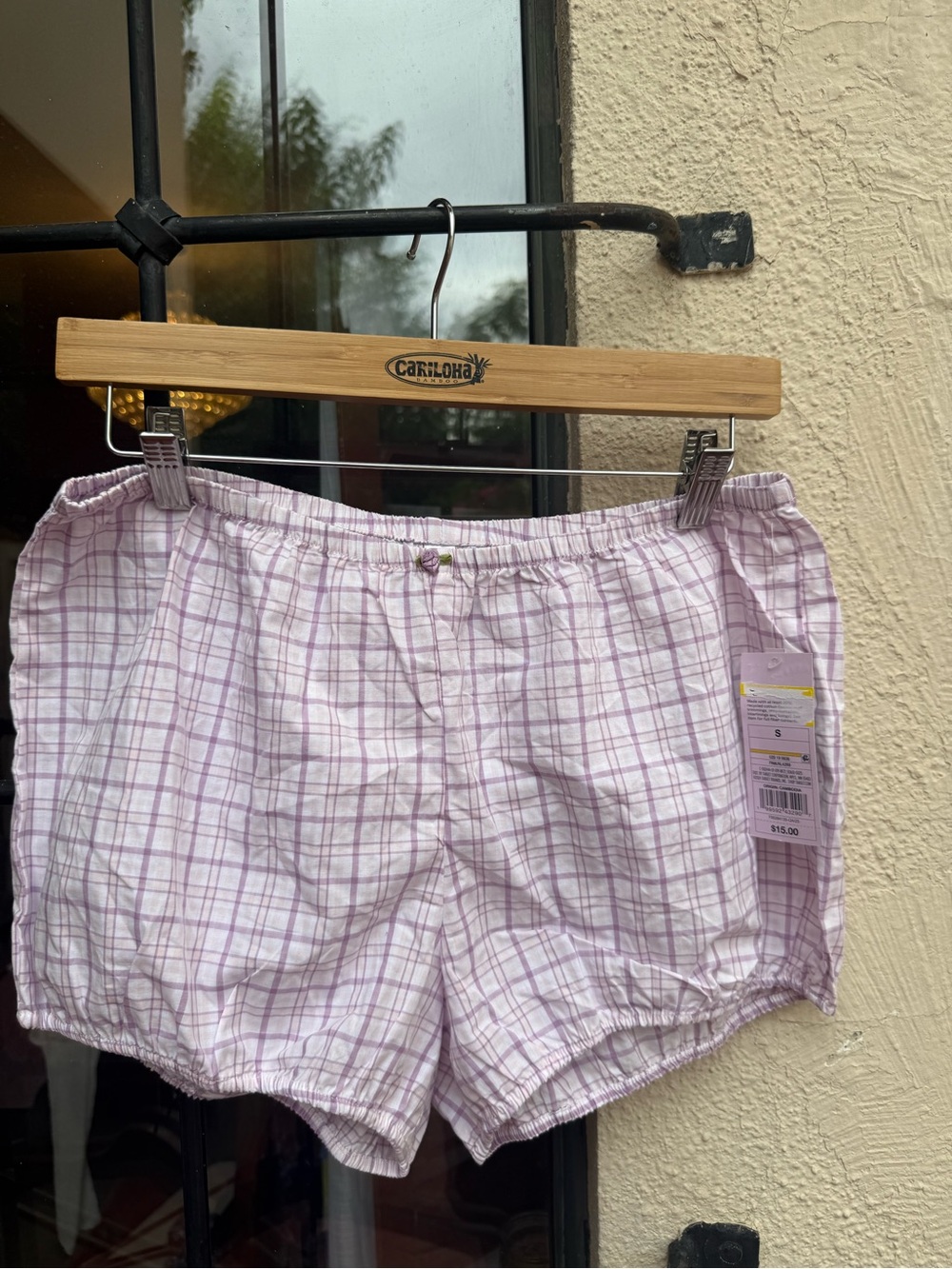 Target Lavendar and Pink Plaid Elastic-Waist Sleep Shorts Boxer Style With Rose